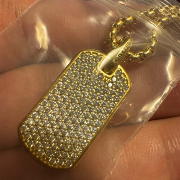 David Yurman 18k Yellow Gold Streamline Tag Diamond Pendan Necklace - Picture 7 of 8